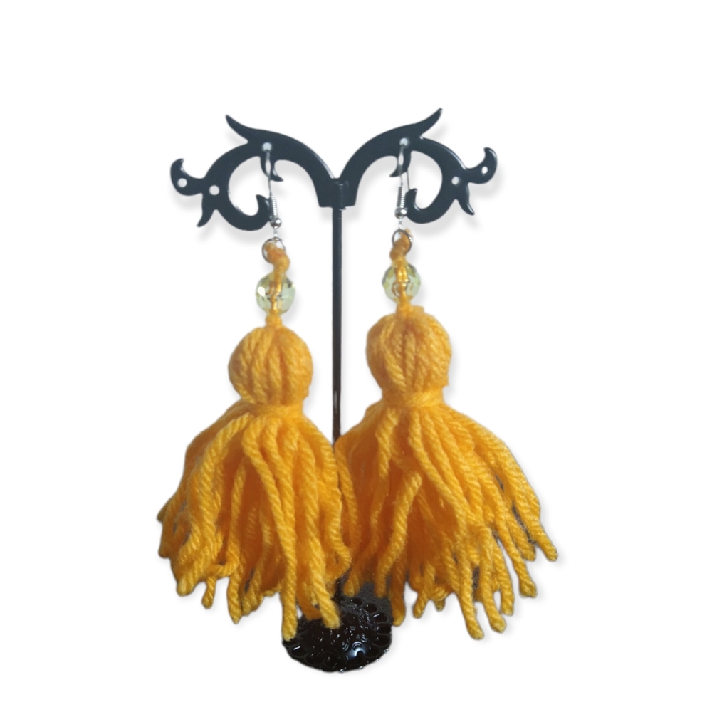 Yarn Tassel Earrings-Yellow